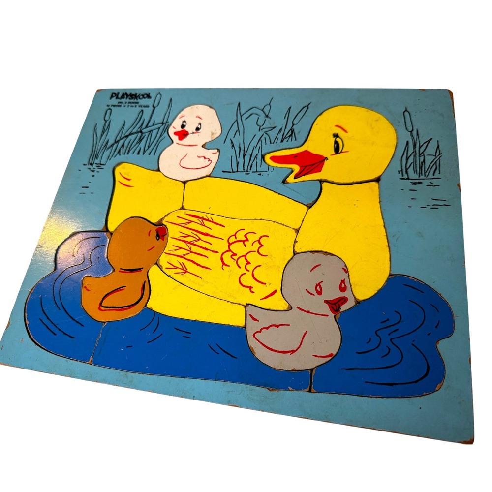 Vintage Playskool Wooden Duck Puzzle Nursery Rhyme Puzzle Toy